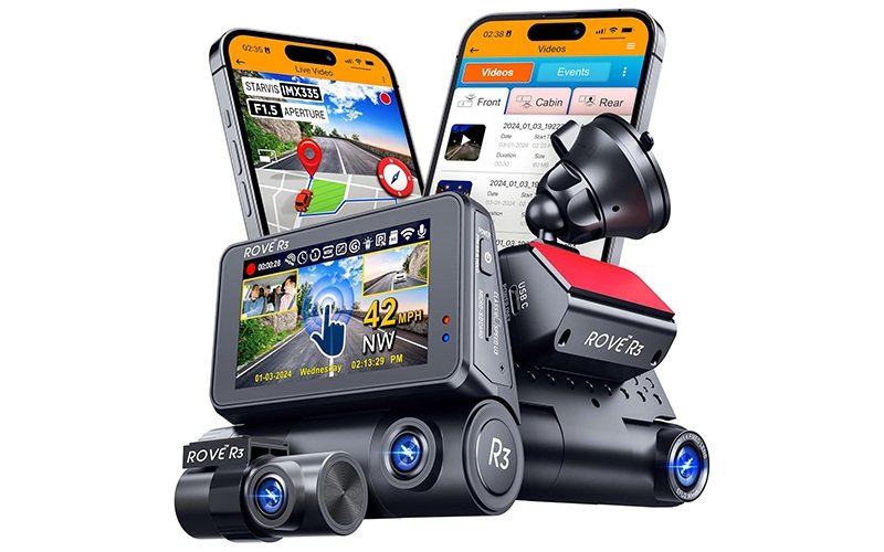 ROVE R3 three-channel dash cam — product image