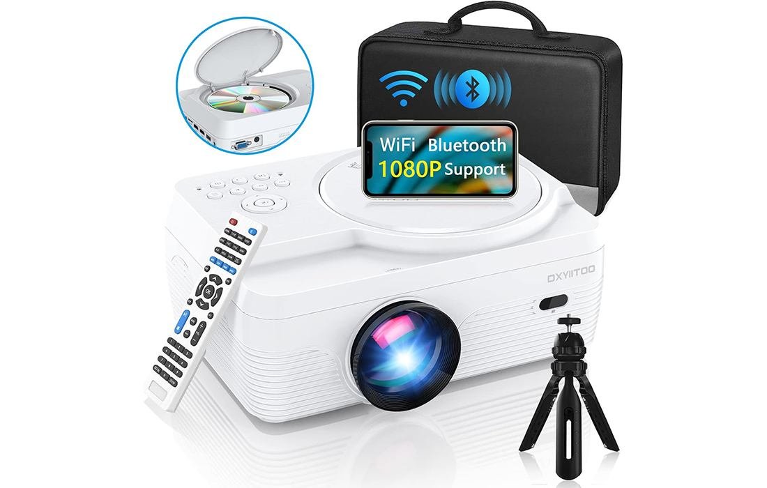 Dxyiitoo Projector 201S with built-in DVD projecting on a wall