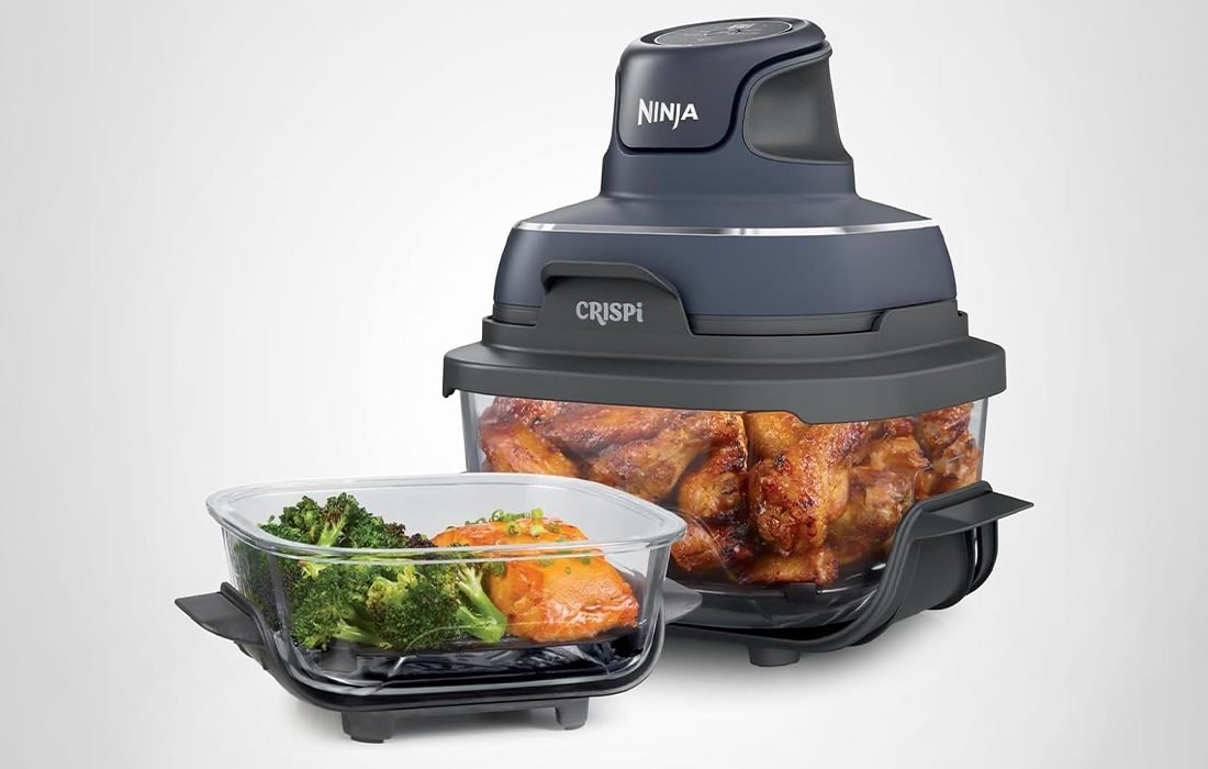Ninja CRISPi FN101GY Portable Glass Air Fryer with 4-qt and 6-cup glass containers